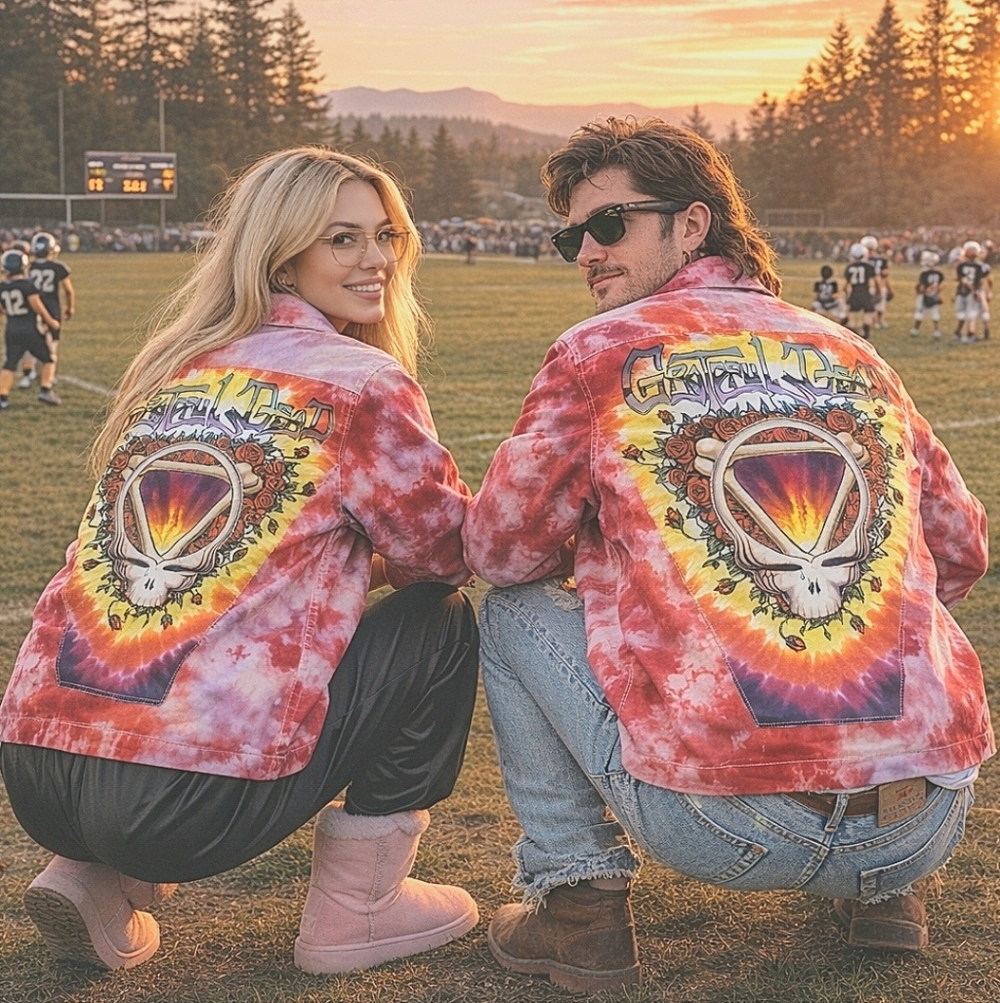 Liquid Blue Grateful Dead Steal Your Space Patch Tie-Dye Denim Chore Coat Jacket
